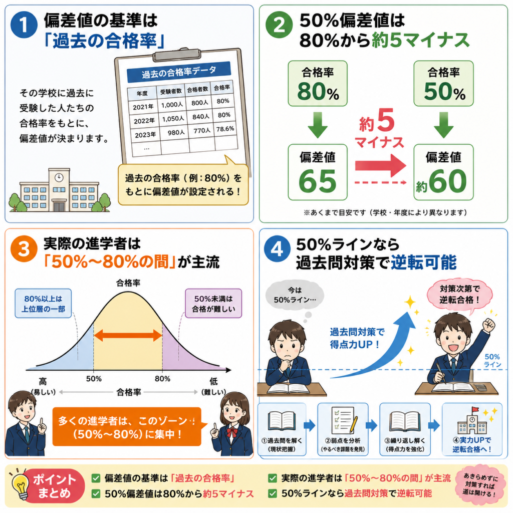 80％偏差値と50％偏差値の数理解析・進学者の平均偏差値は？：中学受験に塾なしで挑戦するブログ―やってみた編→できました。